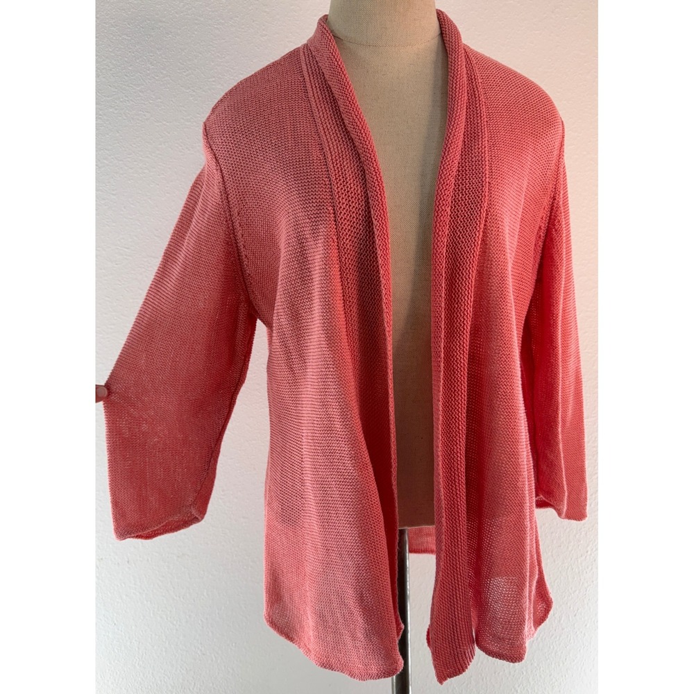 Eileen Fisher Coral Pink 100% Hemp Knit Cardigan Open Front Organic Luxe Medium